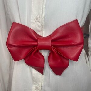 Red elastic waistband belt with red PU leather bow